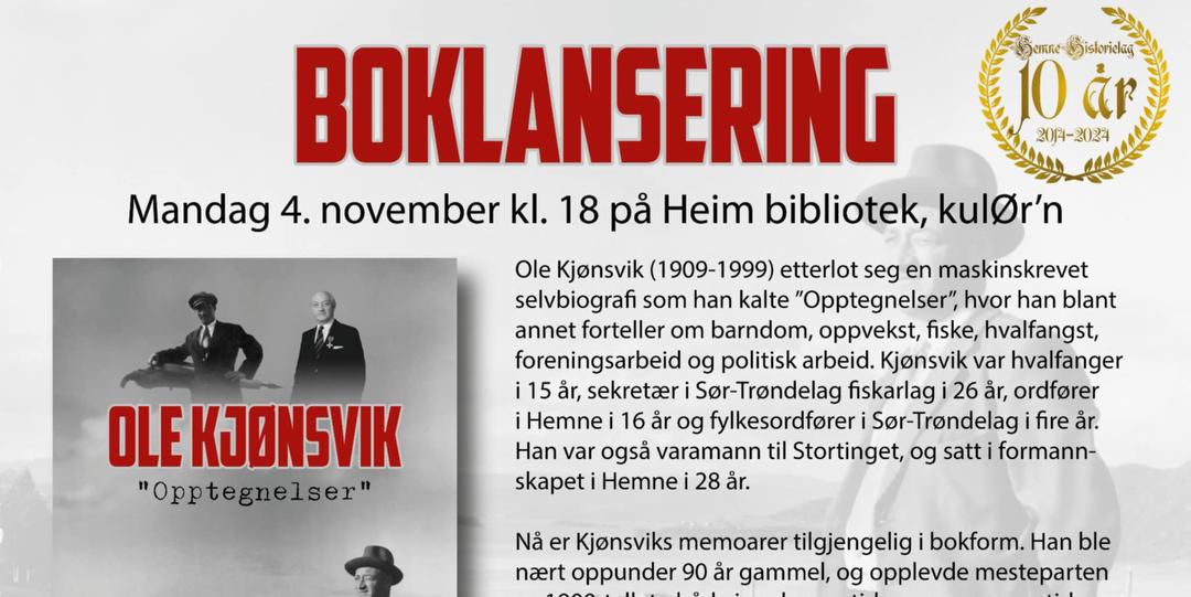 Bilde/illustrasjon for Boklansering: Ole Kjønsvik "Opptegnelser"