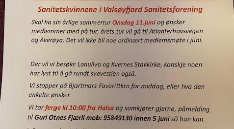 Bilde/illustrasjon for SOMMERTUR Valsøyfjord Sanitetsforeningen